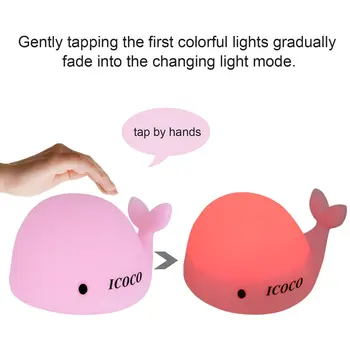 LED USB Alkış Gece Lambası Sevimli Yumuşak Silikon Yunus Değiştirilebilir Renkler Şarj Edilebilir Hassas Başucu Lambası Bebek Çocuk Yatak Odası 3