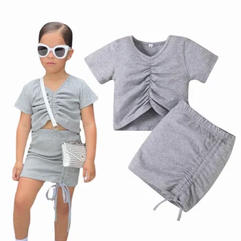 Ilkbahar Yaz Bebek Kız Giyim Seti T Shirt Kırpma Üst ve kalem etek Moda Şık Kız Takım Elbise Çocuk Giysileri Çocuk Kıyafet