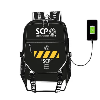 SCP Güvenli Ihtiva Korumak USB Tasarımcı Çantası Sırt Anime Gençler Öğrenci Karikatür Kitap Çanta Geri Okul Mochila Seyahat 0