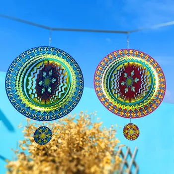 3D Metal Rüzgar Spinner Döner Asılı bahçe dekoru Mandala Windchime Dönen El Sanatları Süsler Balkon Veranda Dekorasyon 2