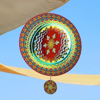 3D Metal Rüzgar Spinner Döner Asılı bahçe dekoru Mandala Windchime Dönen El Sanatları Süsler Balkon Veranda Dekorasyon 3