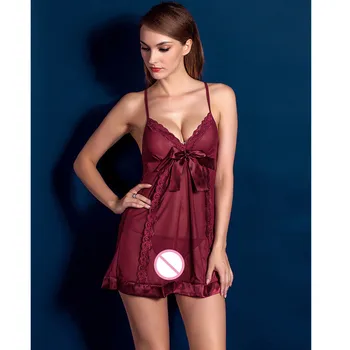 Sıcak satış seksi iç çamaşırı bayan dantel şeffaf seksi iç çamaşırı seti uzun elbise Seksi pijama lenceria erotik elbise 3