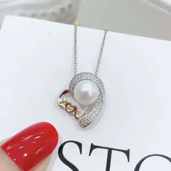 3 Adet / grup Aşk İnci Kolye Tutucu S925 Ayar Gümüş Kalp Tasarım Kolye Ayarları Kadınlar DIY El Yapımı Kolye Aksesuarı