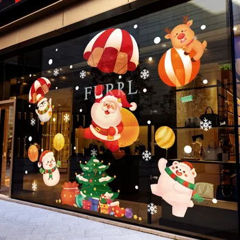 Duvar kağıtları Noel Süslemeleri Alışveriş Merkezi Dükkanı Vitreus Pencere Kapı Çıkartmalar Atmosfer Sahne Düzeni Noel Baba Çıkartmaları