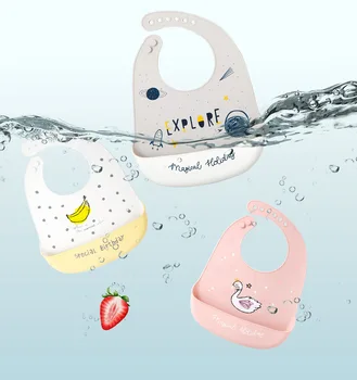 Bebek Önlükler Yumuşak Su Geçirmez Silikon Eşarp Sevimli Karikatür Baskı Ayarlanabilir Önlükler Geğirmek Bezler Erkek Kız İçin 5