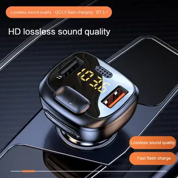 Araba Bluetooth 5.1 FM Verici Çift USB QC 3.0 Hızlı Şarj Kablosuz Handsfree Ses Alıcısı MP3 Çalar Araç Kiti Aksesuarları 0