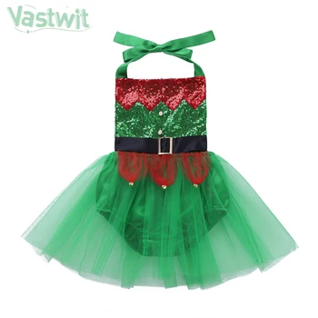 Bebek Bebek Kız Parlak Sequins Mesh Tutu Romper Elbise Noel Cadılar Bayramı Cosplay Doğum Günü Partisi Kostüm Prenses Elbise