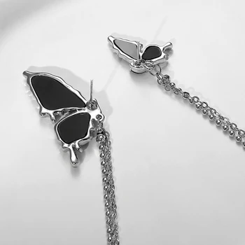 Orijinal Tasarım Siyah Kelebek Püskül Saplama Küpe Kadınlar için Serin Kız Moda 925 Gümüş İğne Uzun Küpe Hip Hop Takı 3