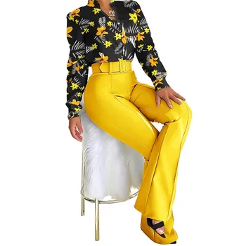 2022 Bahar Yeni Varış Afrika Kadınlar Uzun Kollu Baskı Polyester İki Adet Setleri Üst ve Uzun Pantolon Afrika Giysi Kadın