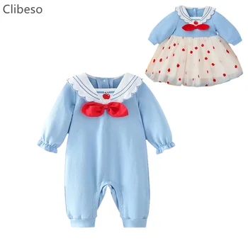 Bahar Kardeş Eşleştirme Kıyafetler Yenidoğan Kız Bodysuits Toddler Uzun Kollu Tulum Bebek Mavi Elbise Bebek Kız Onesies Giysileri 0