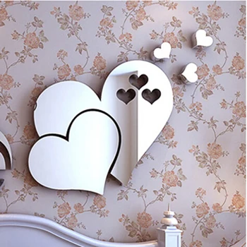 Yeni Aşk Kalp Ayna 3D duvar çıkartmaları Kendinden yapışkanlı ayna çıkartmaları sanatsal fresk Banyo Odası Dekorasyon İçin Duvar Çıkartmaları