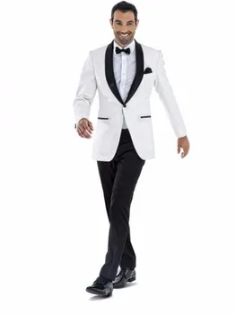 Yeni Varış Bir Düğme Groomsmen Şal Yaka Damat Smokin Erkek Takım Elbise Düğün/Balo En Iyi Blazer ( Ceket+Pantolon+Kravat) d98 0
