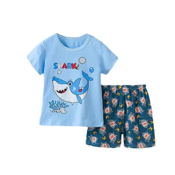 SAILEROAD Yeni Yaz Pijama Kızlar İçin Köpekbalığı Kısa Kollu Pijama Seti Çocuk Pijama Infantil Çocuk Gecelik Giyim Takım Elbise PJS