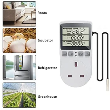 2 Adet Dijital termostat sıcaklık kumandası Priz 16A Zamanlayıcı Anahtarı Fişi Termostat Regülatörü İNGİLTERE Tak 4
