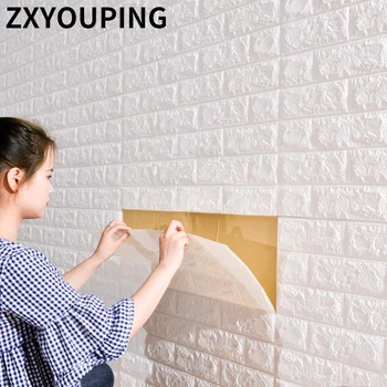 70x15 / 77cm 3D Duvar Sticker TV Mutfak Arka Plan Tuğla Duvar Kağıtları Kendinden yapışkanlı Su Geçirmez Duvar Kağıdı Duvar Yatak Odası Dekoratif