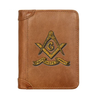 Masonik İnanç Umut Sadaka Baskı Hakiki Deri Erkek Cüzdan Cep Ince Kart Sahibinin Kısa Sikke Çantalar BS442 2