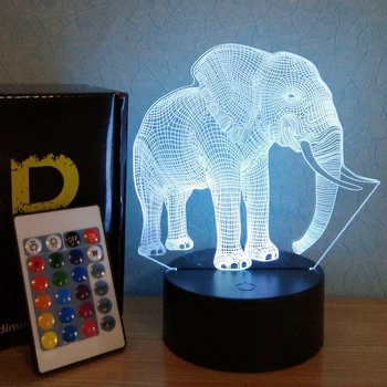 3D LED Gece Lambası Dokunmatik Sensör Fil Şekilli Lamba Çocuklar İçin Bebek Çocuk 7 Renk Projeksiyon USB Dekor 3