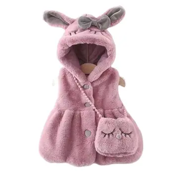 Kulak İle Sevimli Tavşan Peluş Yelek Bebeğim Ceket Sonbahar Kış Sıcak Kapüşonlu Kaşmir Kızlar Kat Prenses Dış Giyim Elbise Yeni